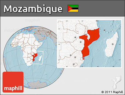 Gray Location Map of Mozambique, highlighted continent, hill shading