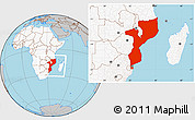 Gray Location Map of Mozambique, highlighted continent