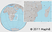 Gray Location Map of Mozambique, hill shading inside