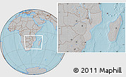 Gray Location Map of Mozambique, hill shading outside