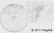 Gray Location Map of Mozambique, lighten, desaturated