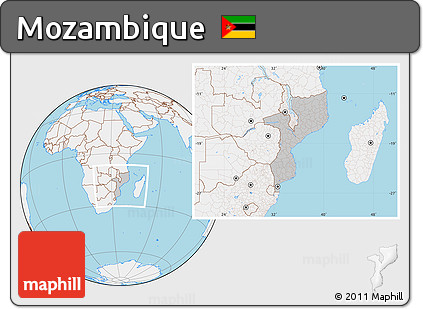 Gray Location Map of Mozambique, lighten, land only