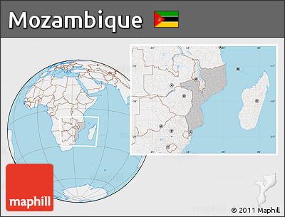 Gray Location Map of Mozambique, lighten, land only
