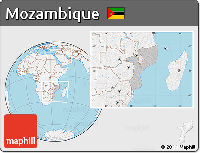 Gray Location Map of Mozambique, lighten, land only