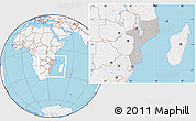 Gray Location Map of Mozambique, lighten, land only