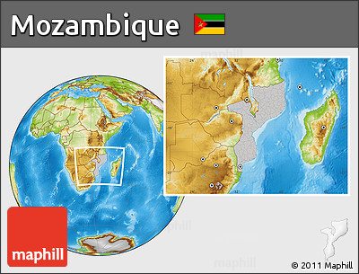 Gray Location Map of Mozambique, physical outside