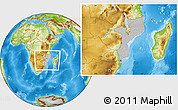 Gray Location Map of Mozambique, physical outside, hill shading