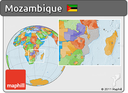 Gray Location Map of Mozambique, political outside, hill shading