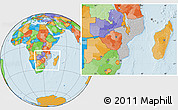 Gray Location Map of Mozambique, political outside, hill shading