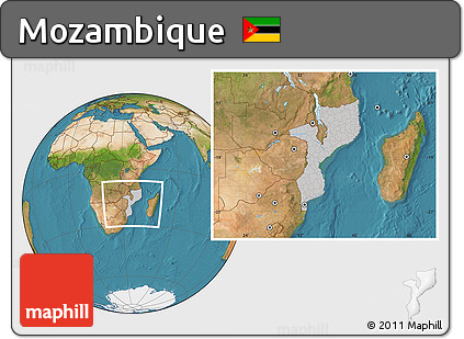 Gray Location Map of Mozambique, satellite outside