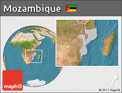 Gray Location Map of Mozambique, satellite outside