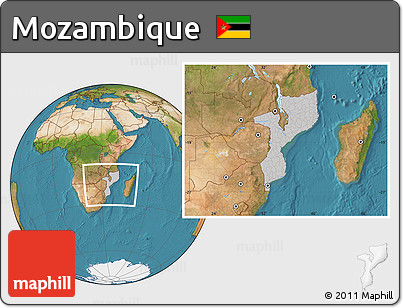 Gray Location Map of Mozambique, satellite outside
