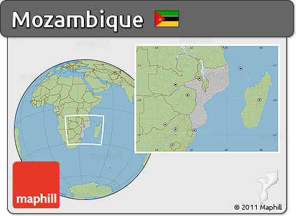 Gray Location Map of Mozambique, savanna style outside, hill shading inside