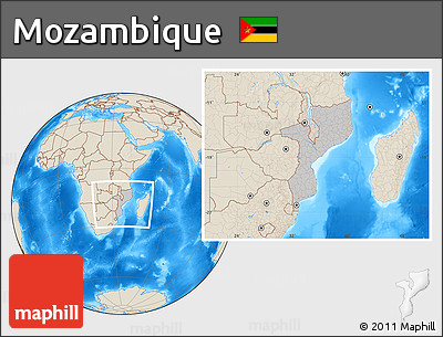 Gray Location Map of Mozambique, shaded relief outside