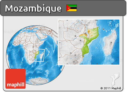 Physical Location Map of Mozambique, lighten, desaturated, land only