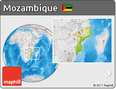 Physical Location Map of Mozambique, lighten, desaturated, land only