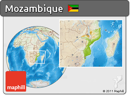 Physical Location Map of Mozambique, lighten, land only