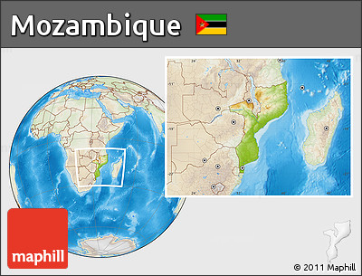 Physical Location Map of Mozambique, lighten, land only