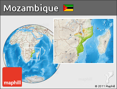 Physical Location Map of Mozambique, lighten, semi-desaturated, land only