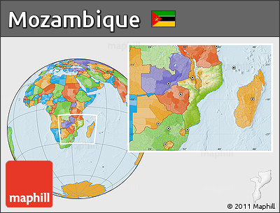 Physical Location Map of Mozambique, political outside