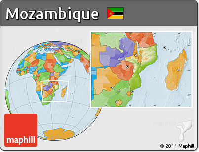 Physical Location Map of Mozambique, political outside