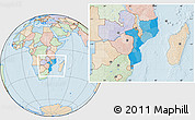 Political Location Map of Mozambique, lighten, land only