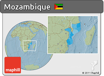 Political Location Map of Mozambique, savanna style outside, hill shading