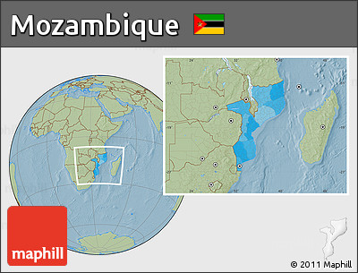 Political Location Map of Mozambique, savanna style outside, hill shading