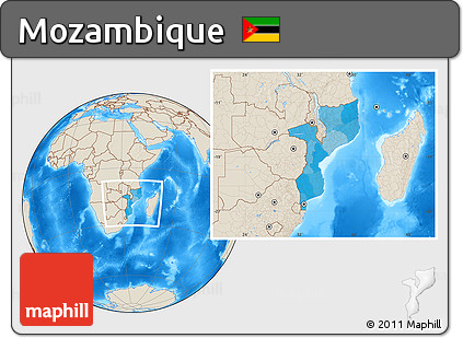 Political Location Map of Mozambique, shaded relief outside