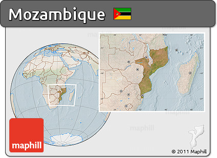 Satellite Location Map of Mozambique, lighten