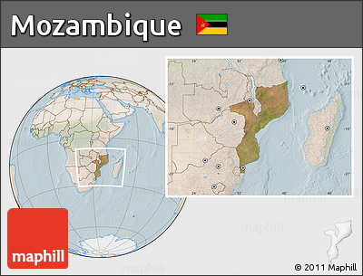 Satellite Location Map of Mozambique, lighten