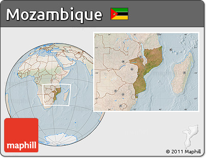 Satellite Location Map of Mozambique, lighten
