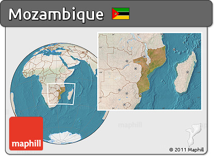 Satellite Location Map of Mozambique, lighten, land only