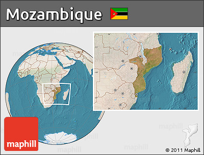 Satellite Location Map of Mozambique, lighten, land only