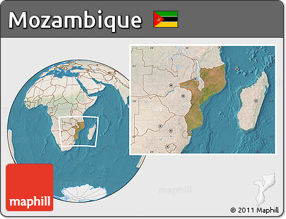 Satellite Location Map of Mozambique, lighten, land only