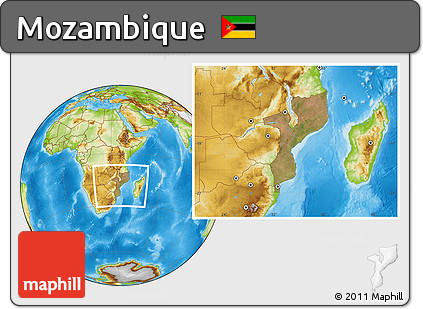 Satellite Location Map of Mozambique, physical outside