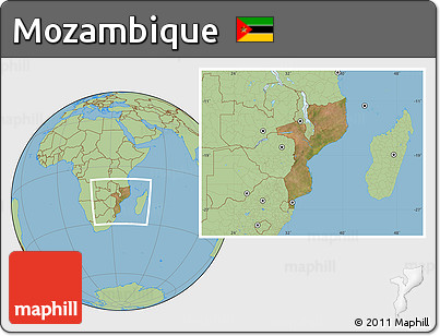 Satellite Location Map of Mozambique, savanna style outside