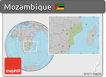 Savanna Style Location Map of Mozambique, gray outside