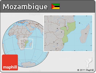 Savanna Style Location Map of Mozambique, gray outside