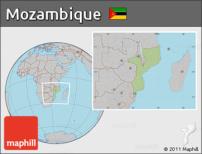 Savanna Style Location Map of Mozambique, gray outside