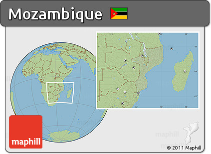 Savanna Style Location Map of Mozambique, hill shading inside