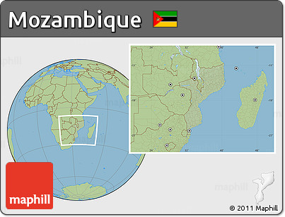 Savanna Style Location Map of Mozambique, hill shading inside