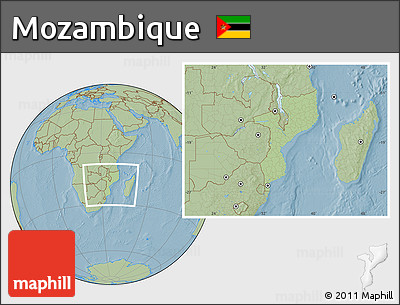 Savanna Style Location Map of Mozambique, hill shading outside