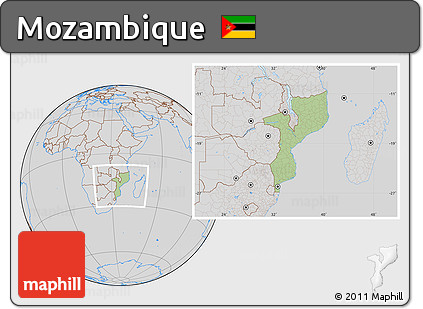 Savanna Style Location Map of Mozambique, lighten, desaturated