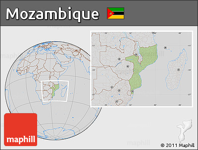 Savanna Style Location Map of Mozambique, lighten, desaturated