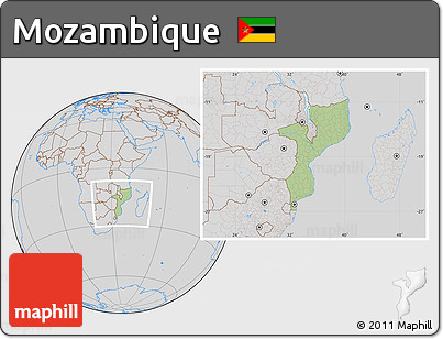 Savanna Style Location Map of Mozambique, lighten, desaturated