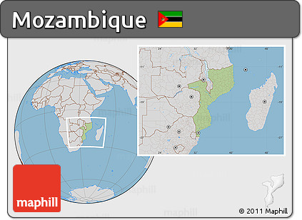 Savanna Style Location Map of Mozambique, lighten, desaturated, land only