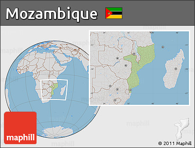 Savanna Style Location Map of Mozambique, lighten, desaturated, land only