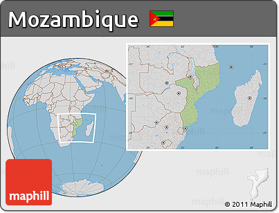 Savanna Style Location Map of Mozambique, lighten, desaturated, land only