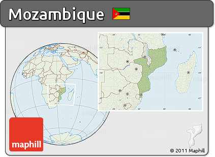 Savanna Style Location Map of Mozambique, lighten
